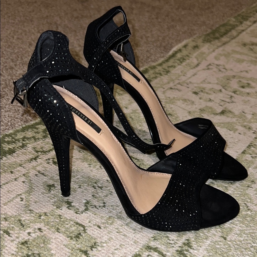 Forever 21 Black Stiletto Heels with Ankle Strap